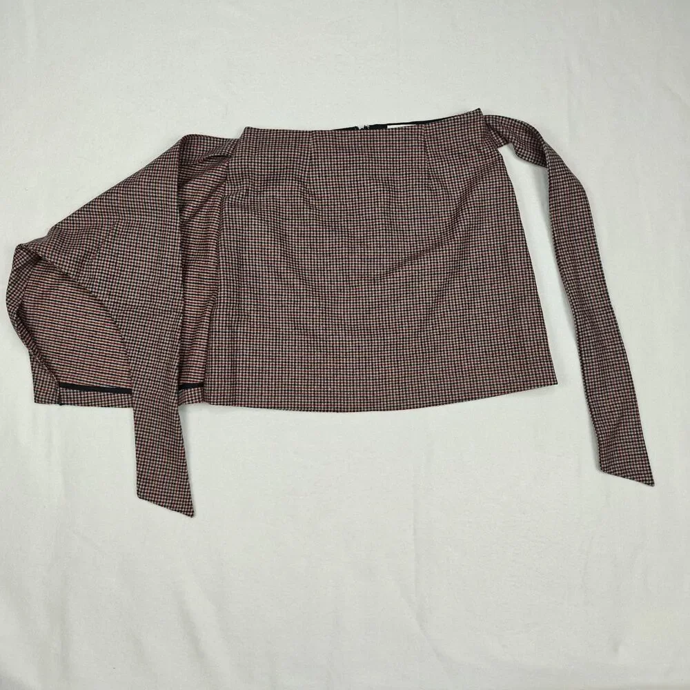 Aritzia Wilfred Faux Wrap Plaid Cashmere Blend Mini Skirt Size 2 Preppy Academia